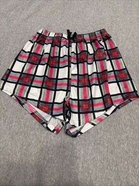 SHEIN Pink, Navy & White Plaid Elastic Waist Shorts